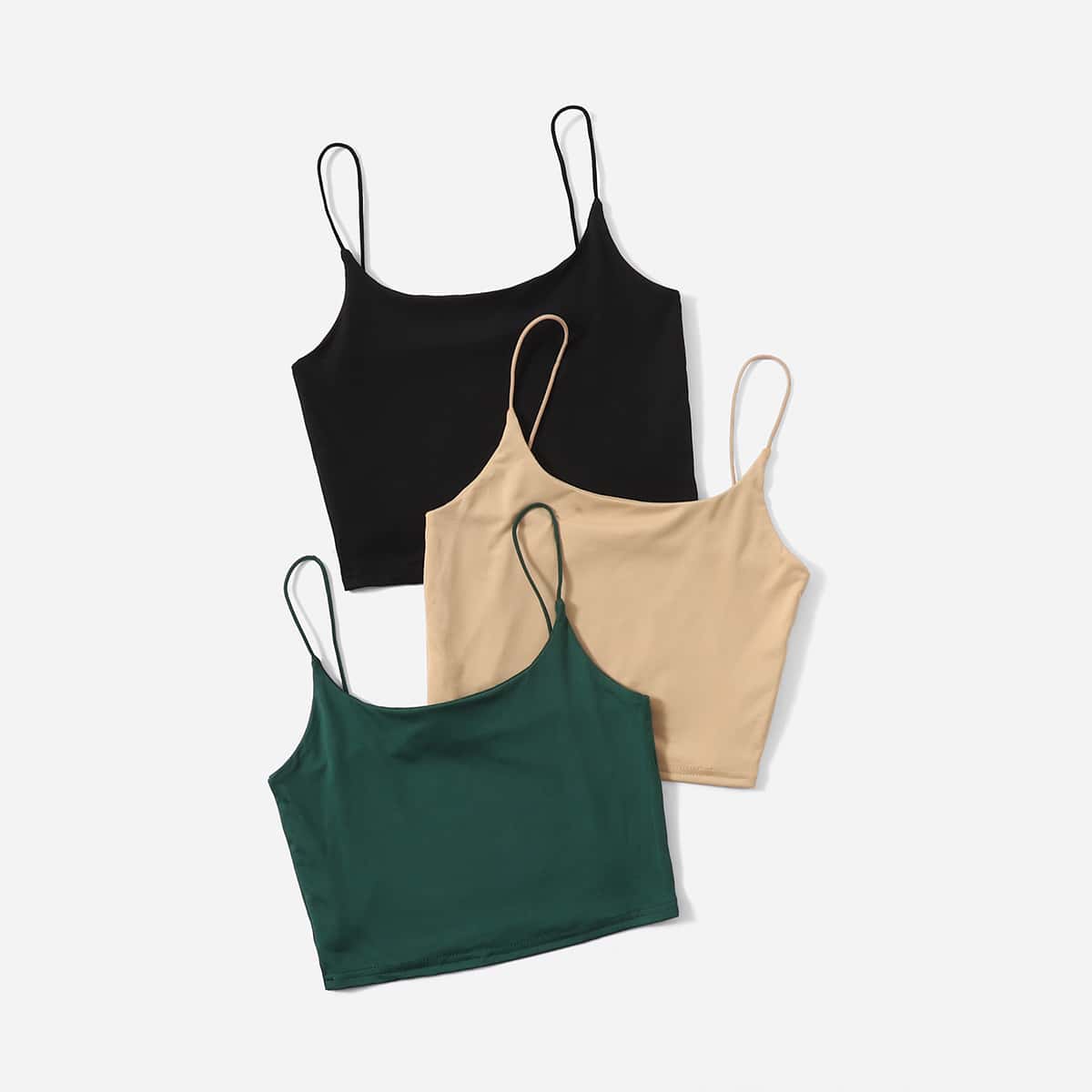 

3pcs Solid Crop Cami, Multicolor