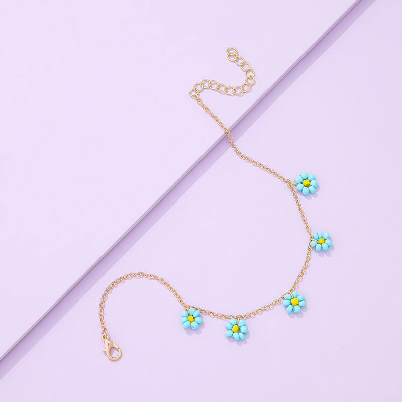

Floral Beaded Chain Anklet, Blue