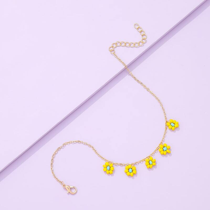 

Floral Beaded Chain Anklet, Yellow
