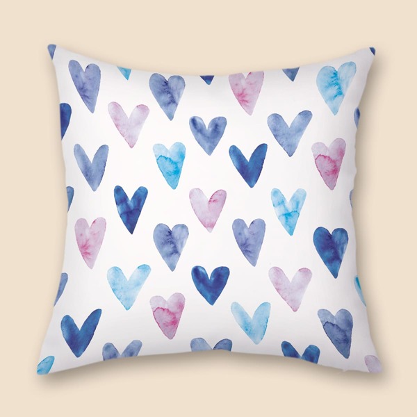 

Heart Print Cushion Cover Without Filler, Multicolor