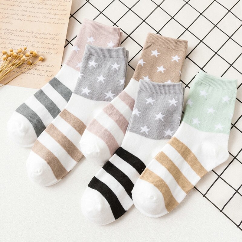 

5pairs Star Graphic Crew Socks, Multicolor