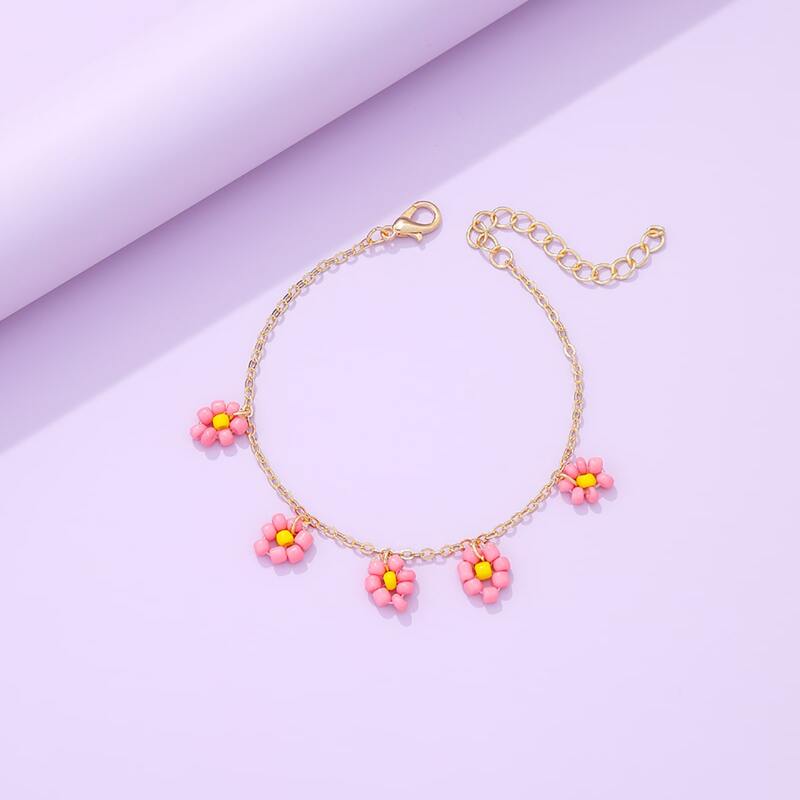 

Floral Beaded Chain Bracelet, Pink