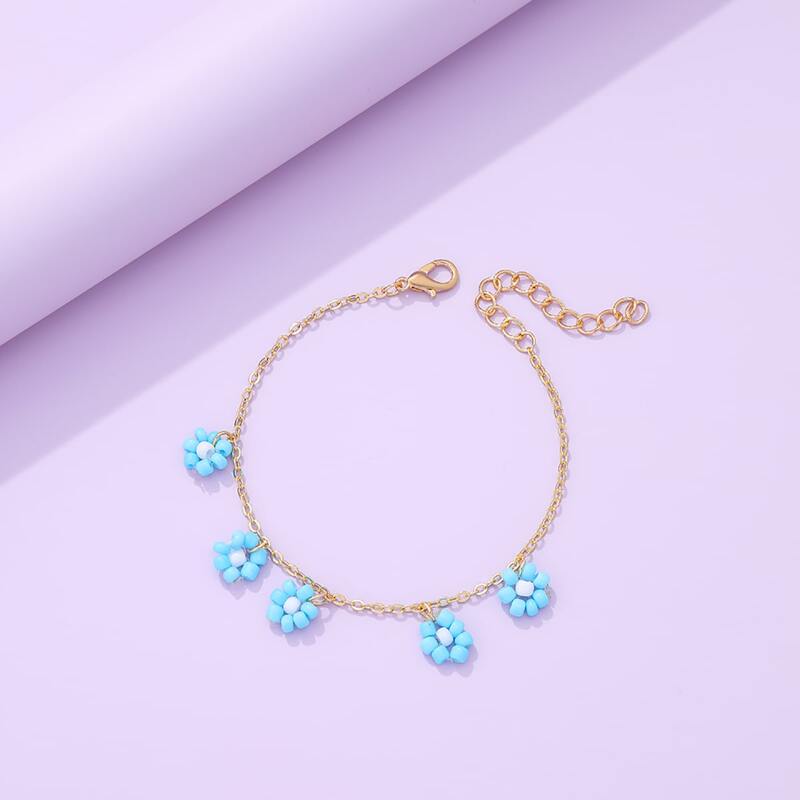 

Floral Beaded Chain Bracelet, Baby blue
