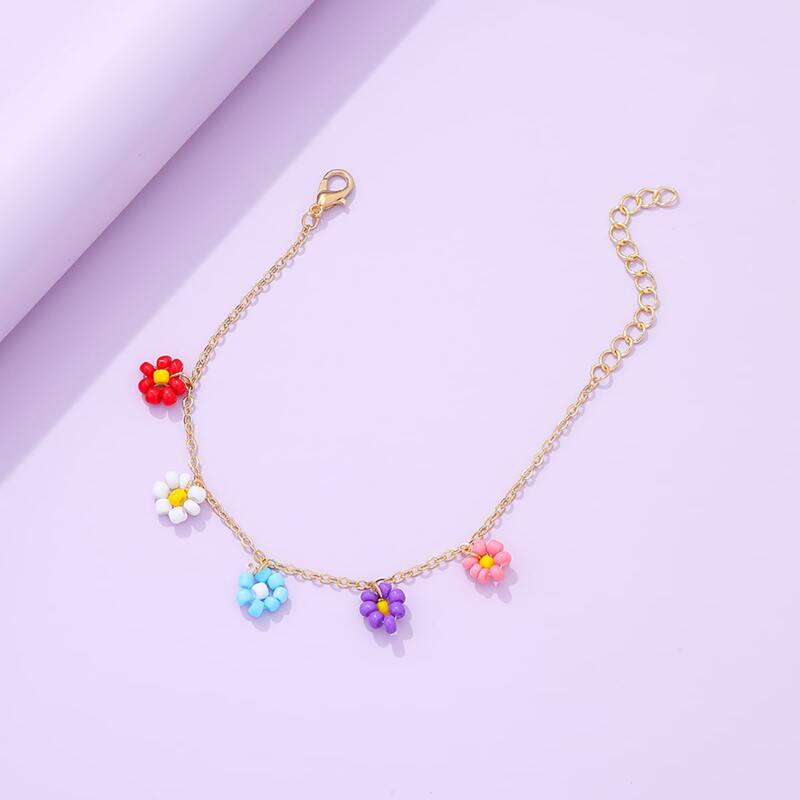 

Floral Beaded Chain Bracelet, Gold