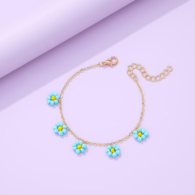 

Floral Beaded Chain Bracelet, Blue