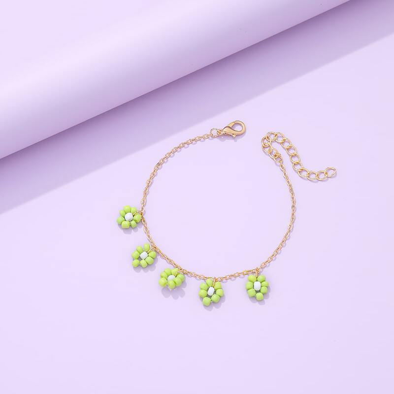 

Floral Beaded Chain Bracelet, Green