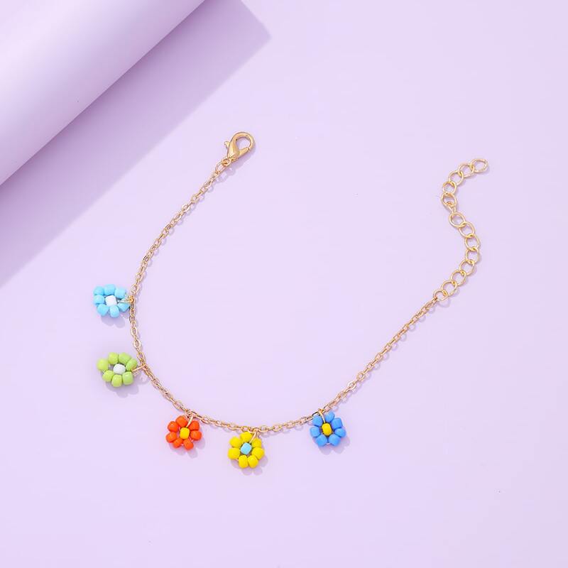 

Floral Beaded Chain Bracelet, Gold