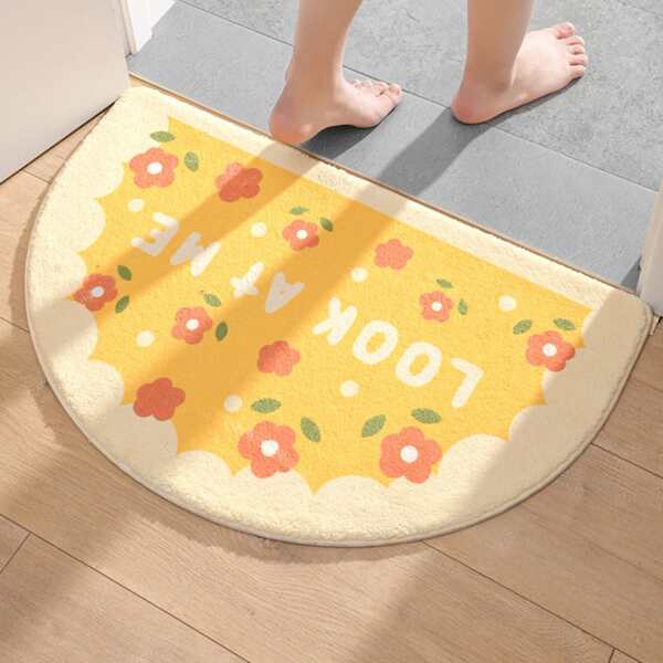 

1pc Slogan Graphic Floor Mat, Multicolor