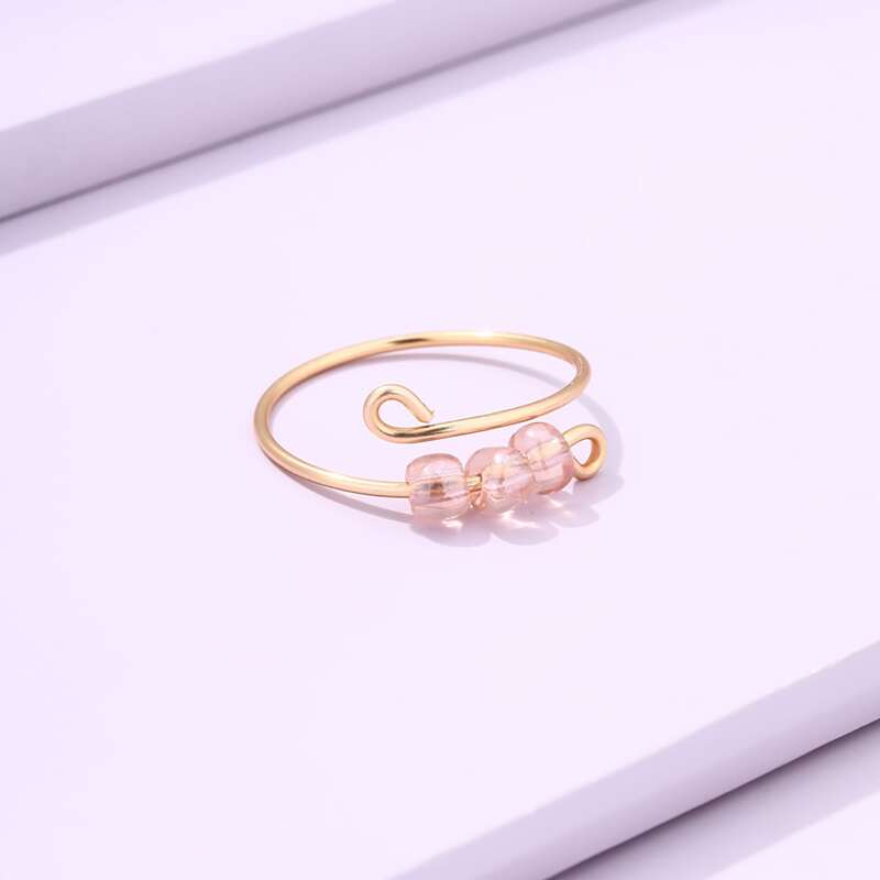 

Bead Decor Cuff Ring, Pink