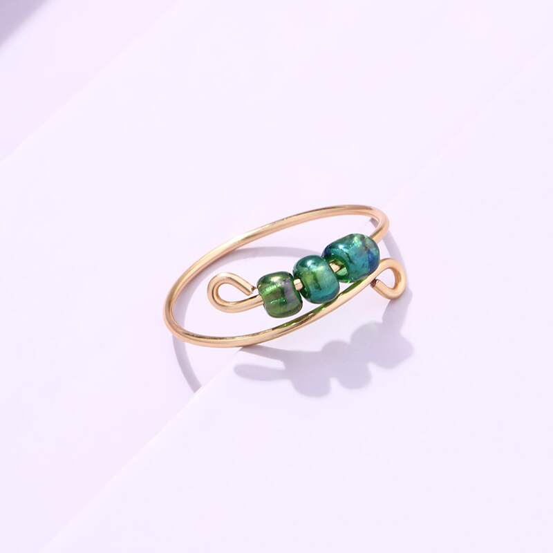 

Bead Decor Cuff Ring, Green