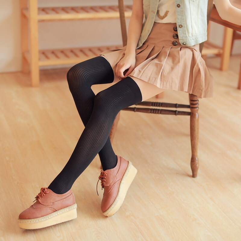 

1pair Striped Stockings, Black
