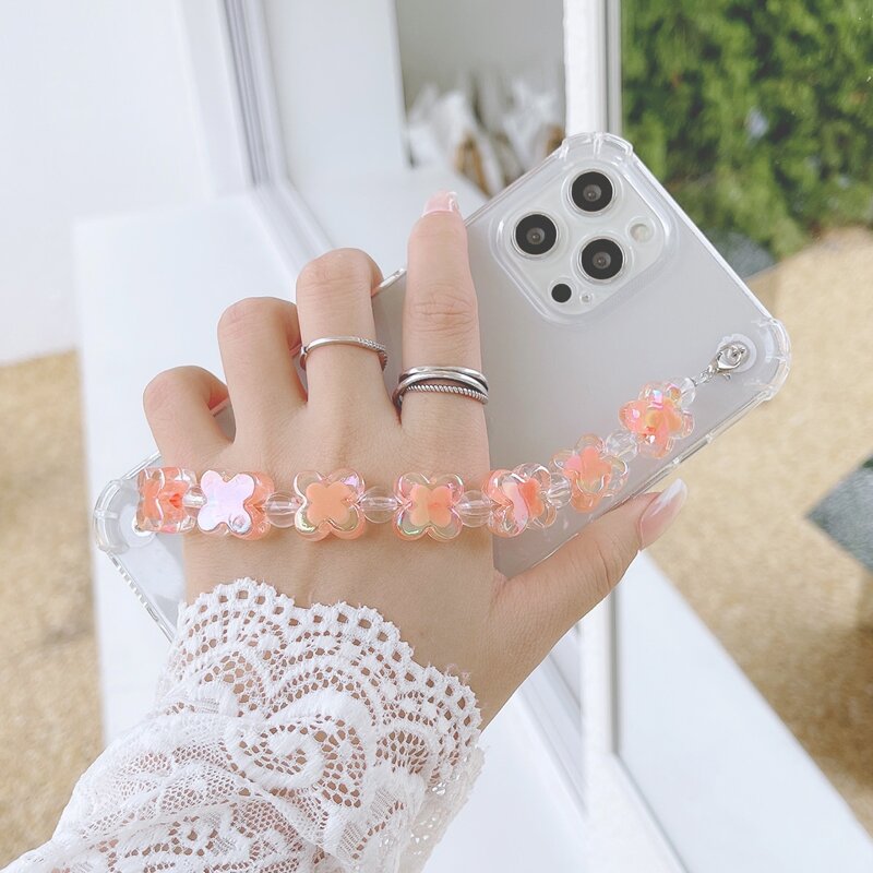 

Clear Phone Case With Flower Beaded Hand Strap, Multicolor