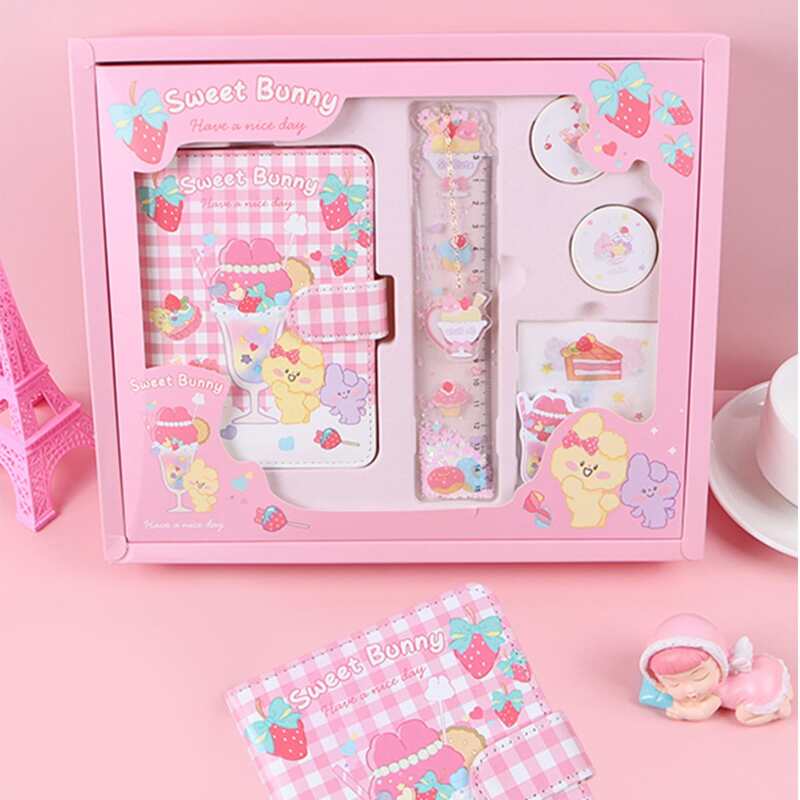 

1box Cartoon Graphic Notebook & Tape & Ruler Set, Pink