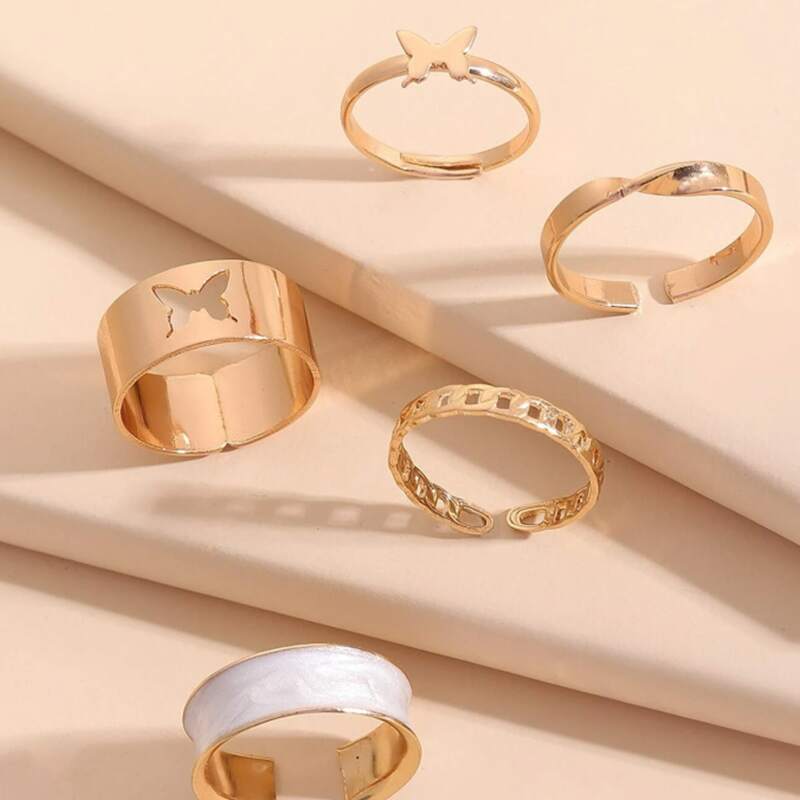 

5pcs Butterfly Decor Ring, Gold