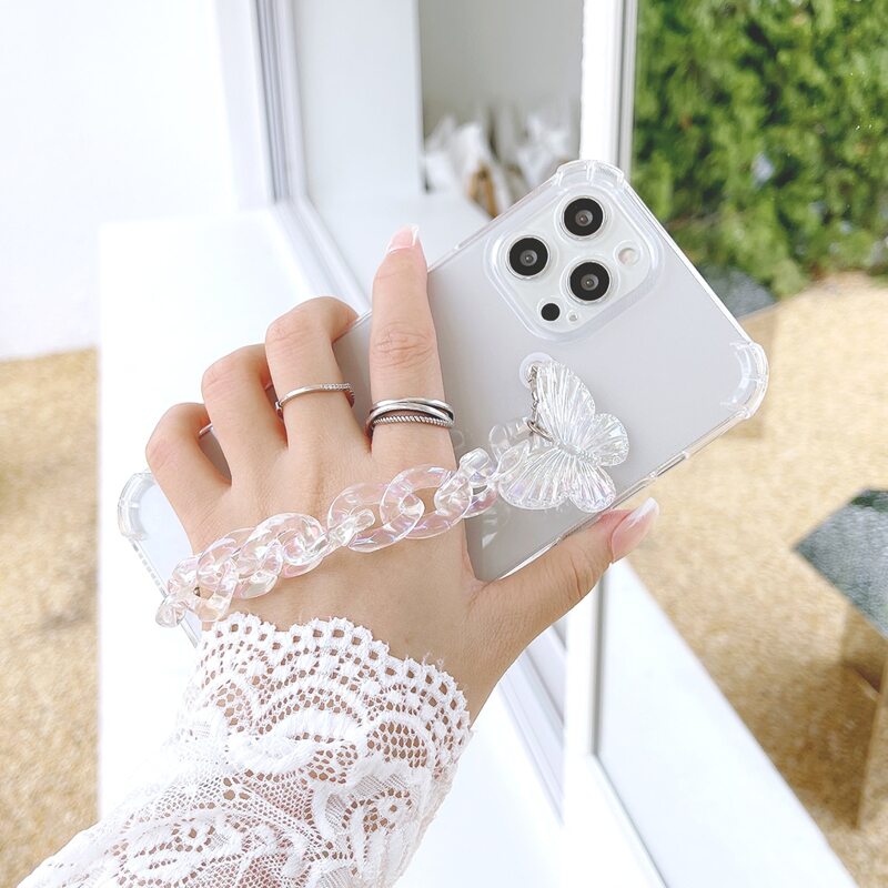

Clear Phone Case With Chain Hand Strap, Multicolor