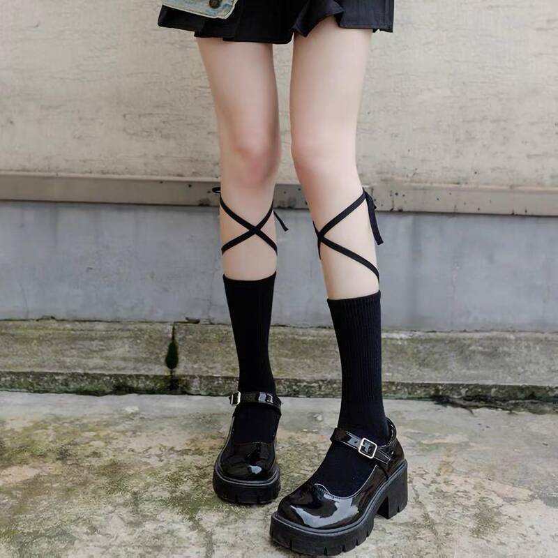 

Lace Up Back Crew Socks, Black
