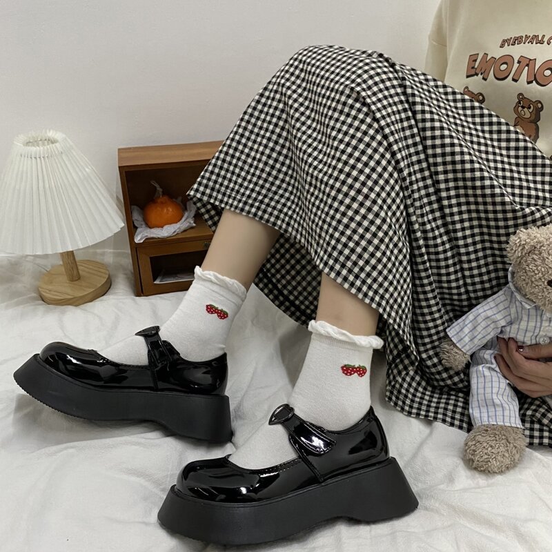 

Heart Buckle Flatform Mary Janes, Black