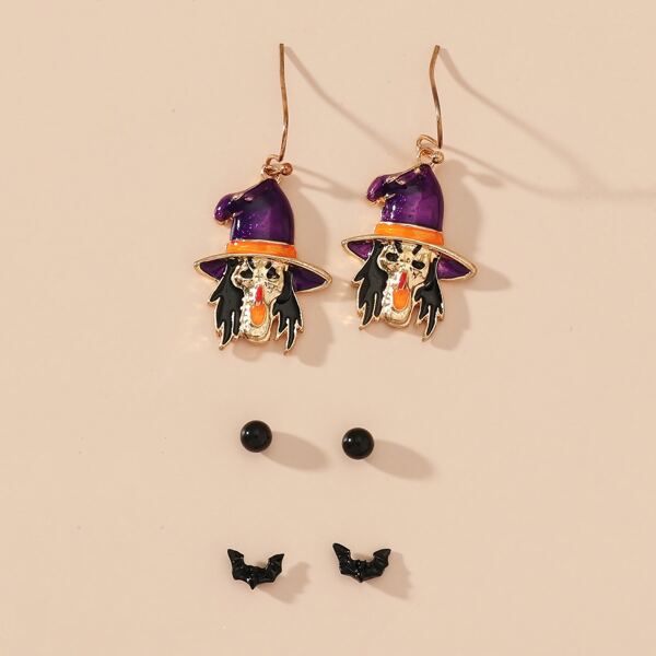 

3pairs Halloween Witch Charm Earrings, Multicolor