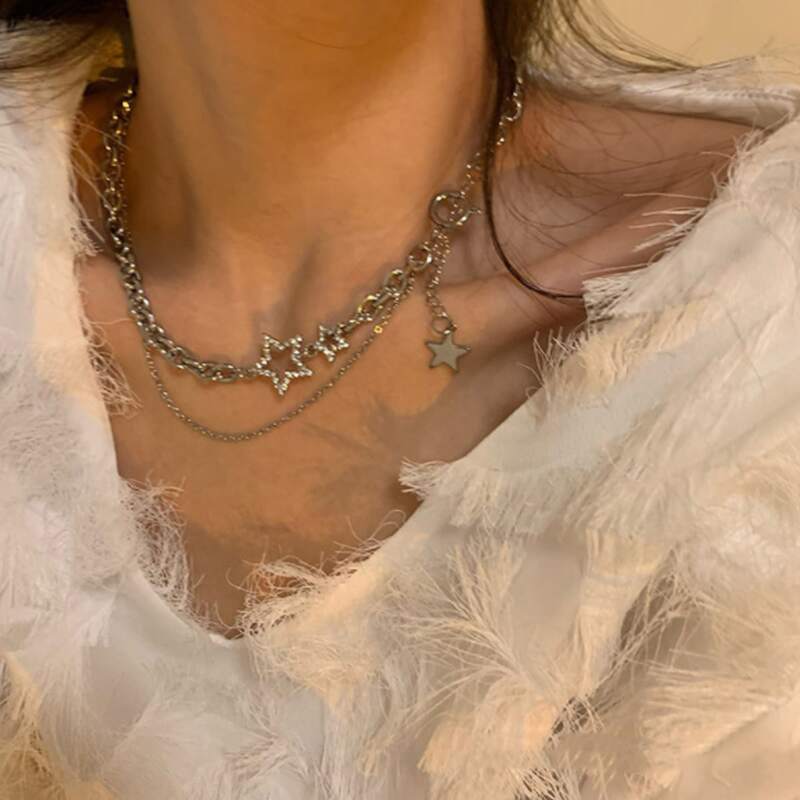

Star Decor Chain Necklace, Silver