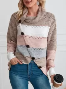 EMERY ROSE 秋冬撞色镂空针织套头毛衣 - 彩色 - 查看 1