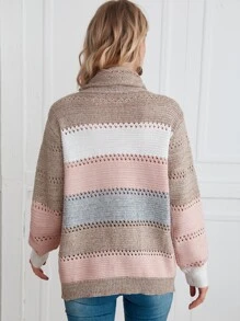 EMERY ROSE 秋冬撞色镂空针织套头毛衣 - 彩色 - 查看 2