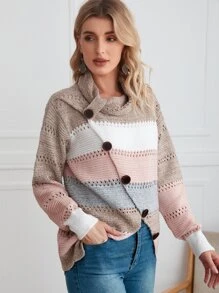 EMERY ROSE 秋冬撞色镂空针织套头毛衣 - 彩色 - 查看 4