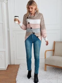 EMERY ROSE 秋冬撞色镂空针织套头毛衣 - 彩色 - 查看 6