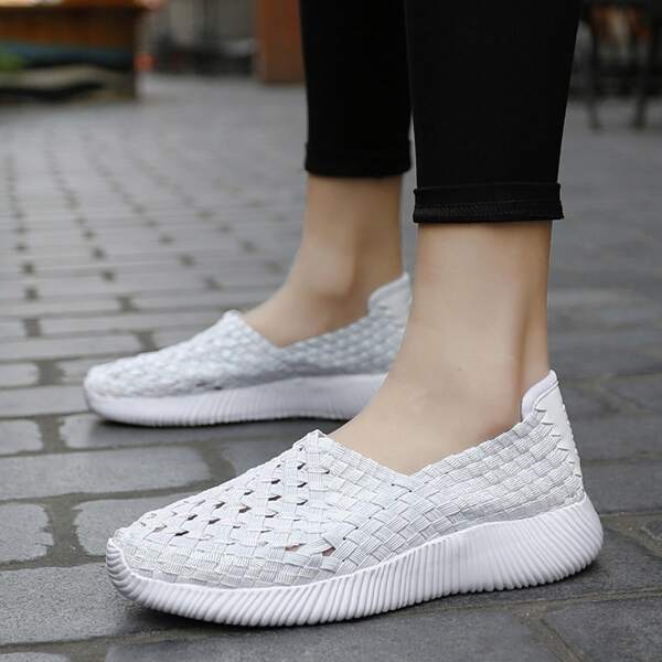 

Minimalist Braided Slip On Sneakers, White