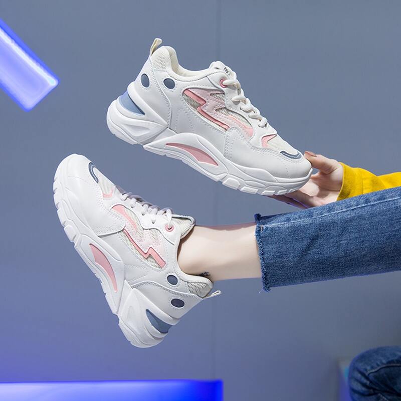 

Lace-up Front Mesh Panel Sneakers, Red and white