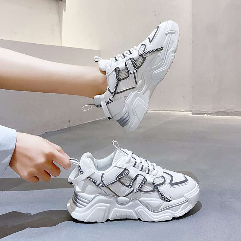 

Lace-up Front Chunky Sneakers, White