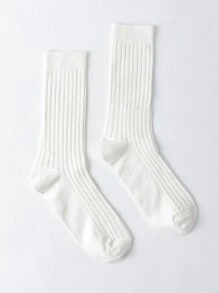 SHEIN Solid Crew Socks - White - View 1
