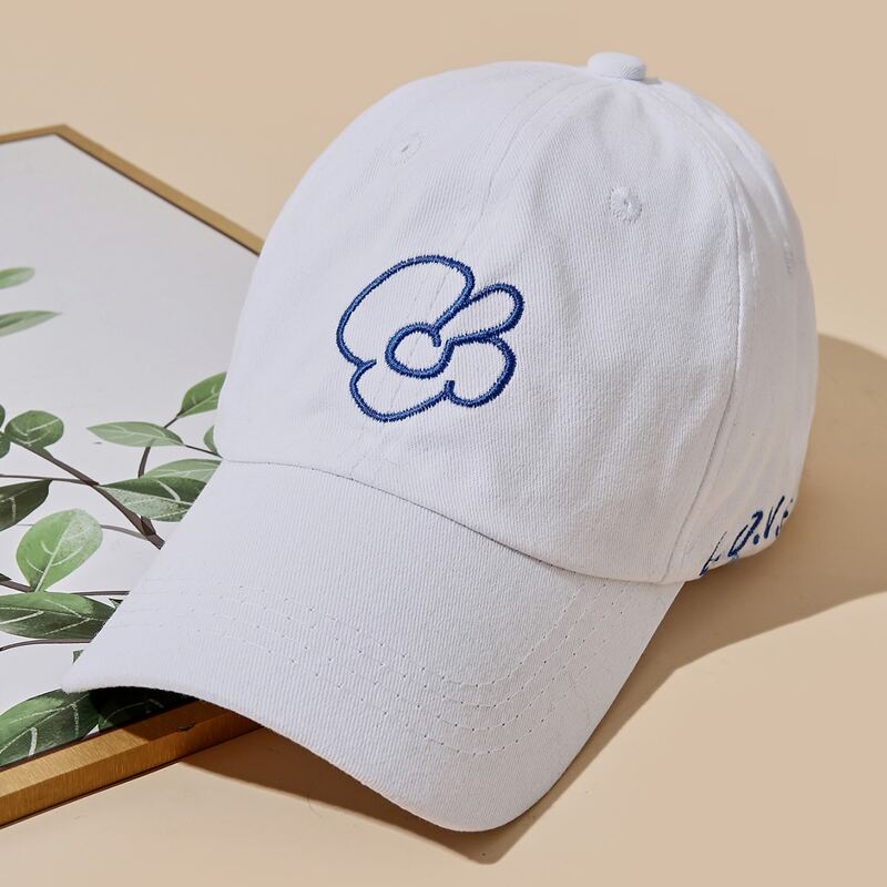 

Flower Embroidery Baseball Cap, White