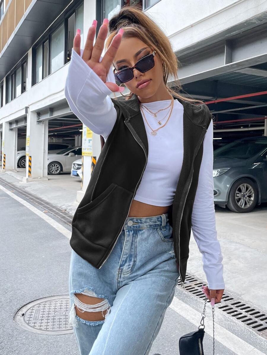 SHEIN Unity 女士休闲长袖运动衫 - 黑色 - 查看 1