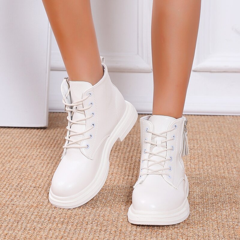 

Lace-up Front Chunky Combat Boots, Beige