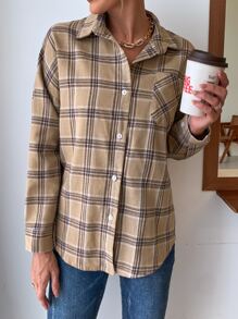 格紋印花前紐扣襯衫 - 彩色 - 查看 5