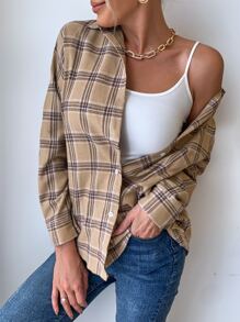 格紋印花前紐扣襯衫 - 彩色 - 查看 6