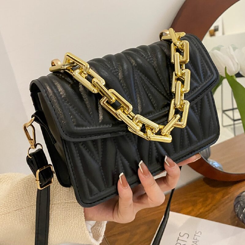 

Quilted Flap Satchel Bag, Black