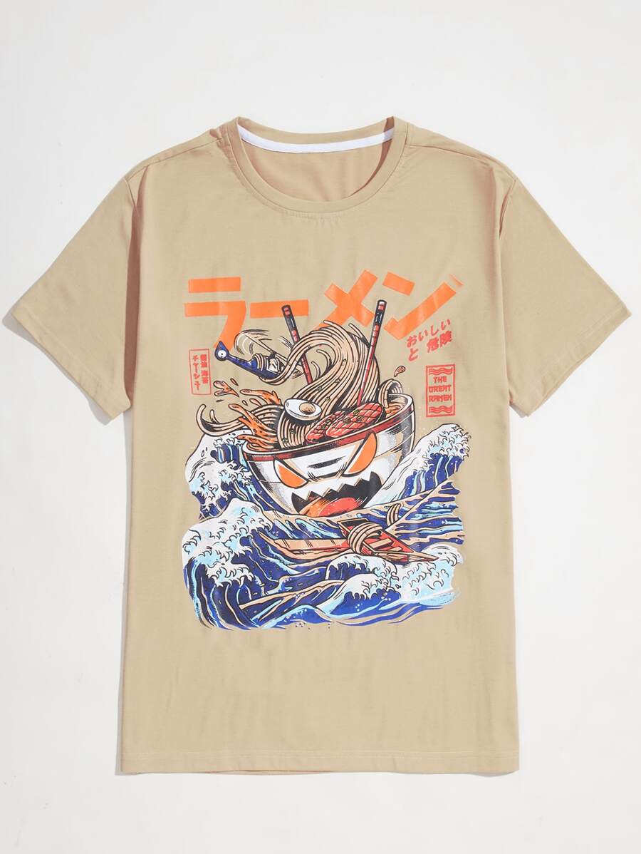 Ilustrata Guys Cartoon Noodle Graphic Tee - Khaki - View 1