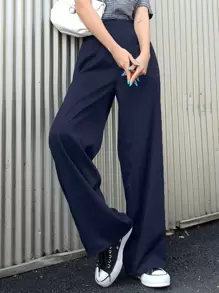 DAZY 松紧腰阔腿裤女士正装裤子 - 藏蓝色 - 查看 1