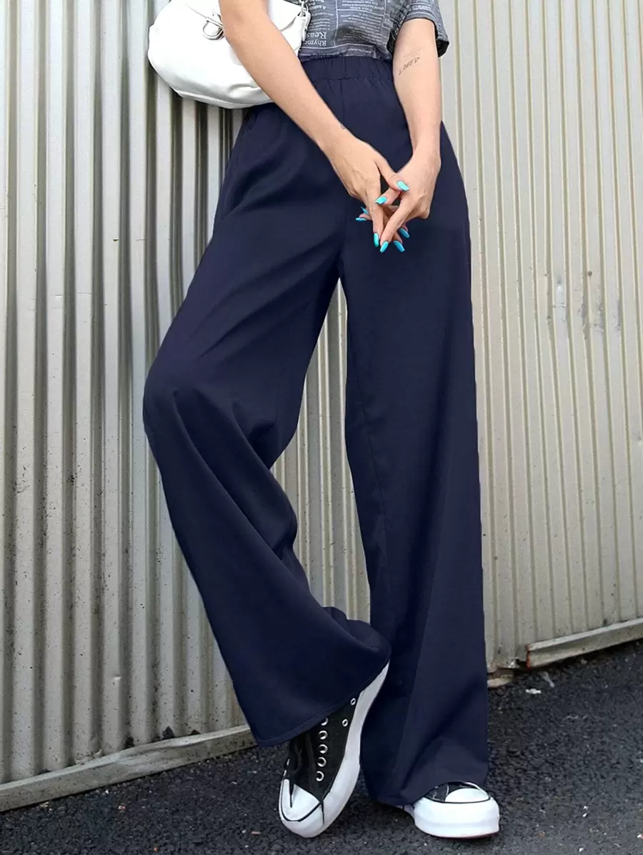 DAZY 松紧腰阔腿裤女士正装裤子 - 藏蓝色 - 查看 1