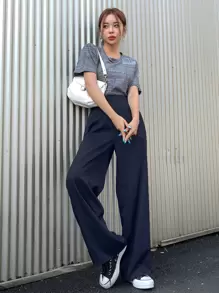 DAZY 松紧腰阔腿裤女士正装裤子 - 藏蓝色 - 查看 3