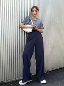 DAZY 松紧腰阔腿裤女士正装裤子 - 藏蓝色 - 查看 4