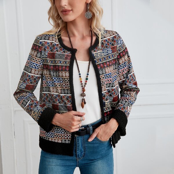 

Geo Print Open Front Jacket, Multicolor