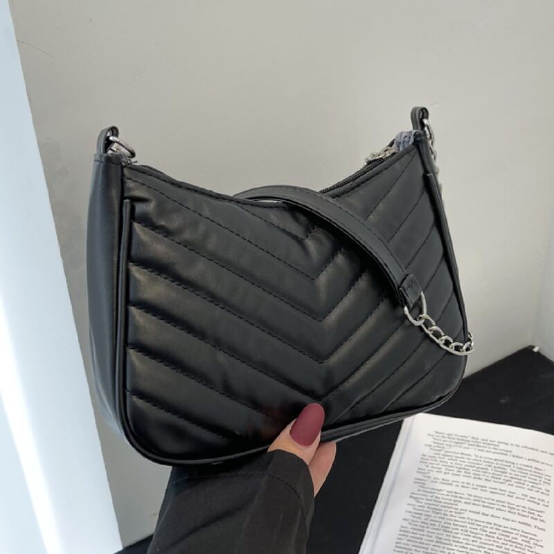 

Chevron Quilted Shoulder Bag, Black