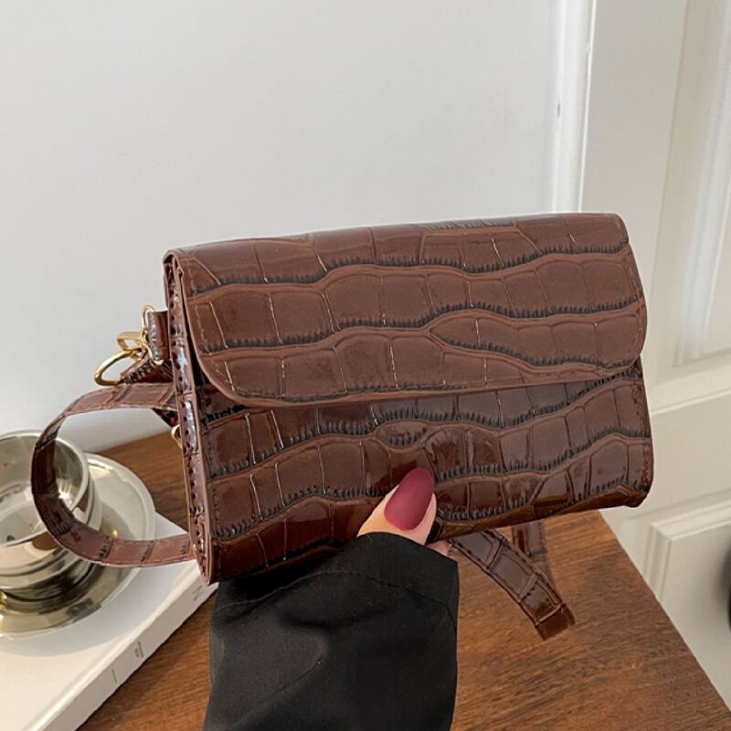 

Croc Embossed Flap Shoulder Bag, Brown