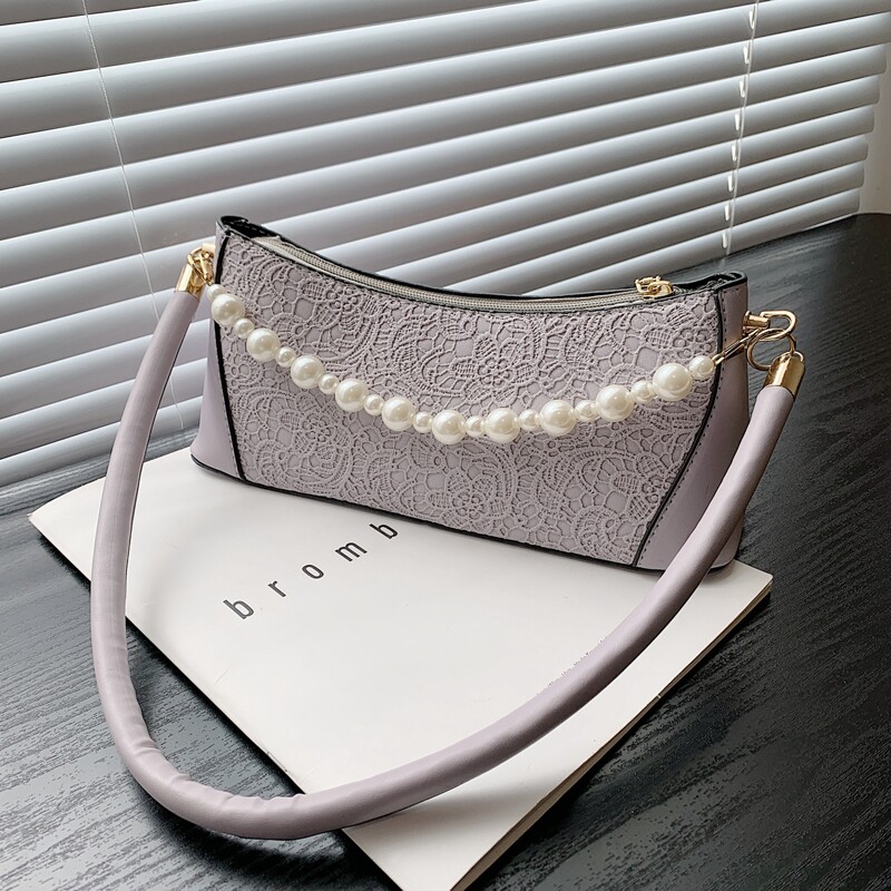 

Flower Pattern Shoulder Bag, Mauve purple