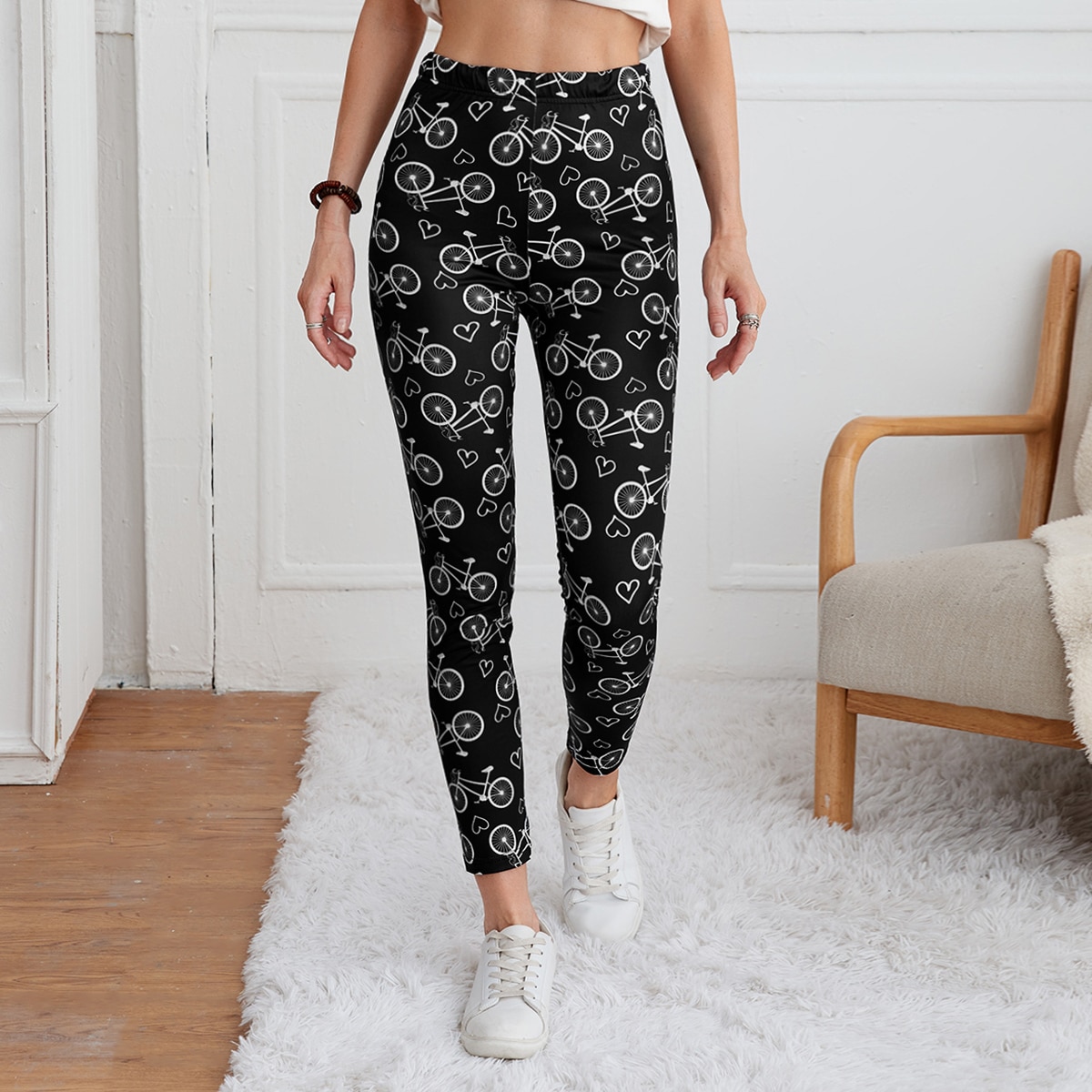 Леггинсы Велосипед & с принтом сердечка с высокой талией