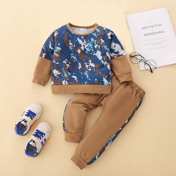 

Baby Geo Panel Sweatshirt & Contrast Side Seam Sweatpants, Multicolor