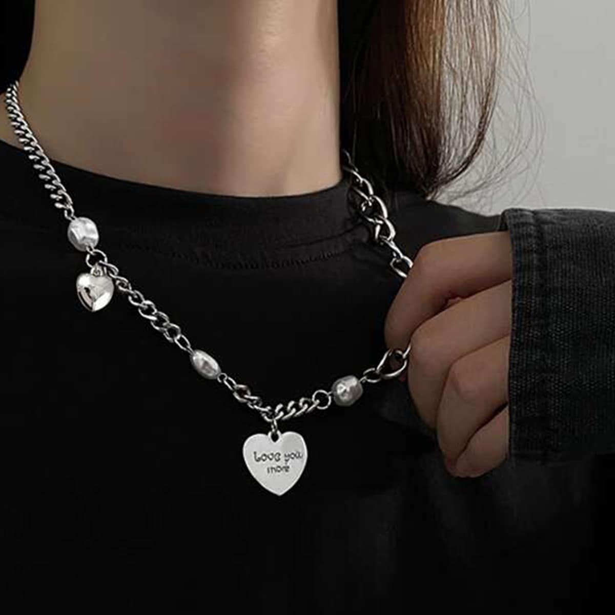 

Heart Decor Chain Necklace, Silver