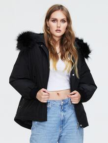 Áo khoác mùa đông Plus Size Dây kéo Túi Nhẫn Nút phía trước màu trơn Giải trí - màu đen - Xem 5